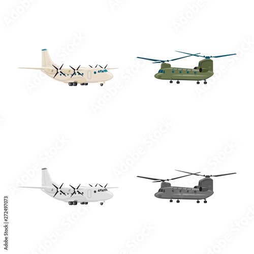 Vector illustration of plane and transport logo. Collection of plane and sky vector icon for stock.