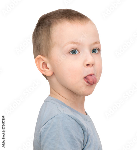 little child boy stick tongue