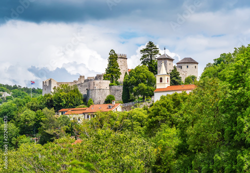 Rijeka  Croatia  Trsat castle sourrounded by green trees.