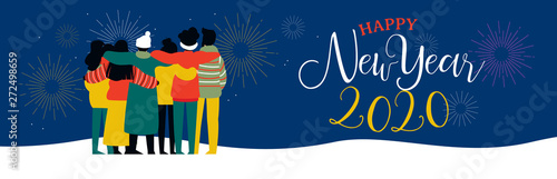 New Year 2020 banner of friends celebration