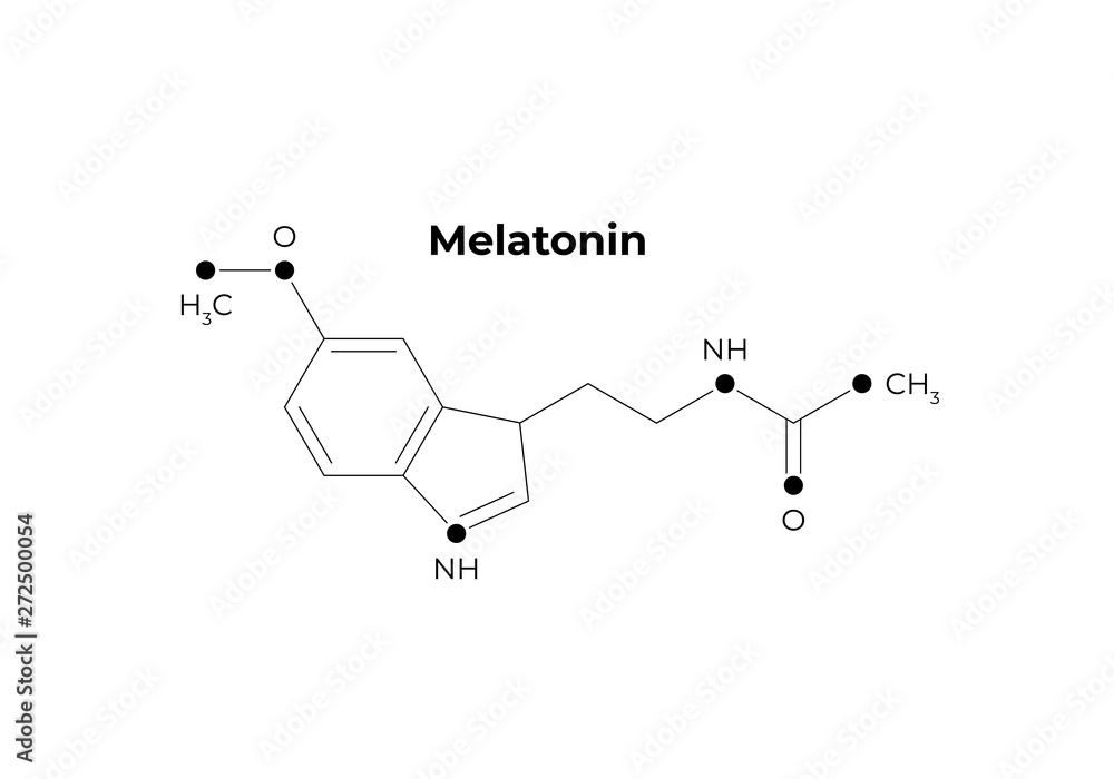 Vector hormones minimalistic banner template. Melatonin structure black isolated on white background. Hormone assosiated with sleep disorder. Design for science, education, presentation. Vector hormones minimalistic banner template. Melatonin structure black isolated on white background. Hormone assosiated with sleep disorder. Design for science, education, presentation.