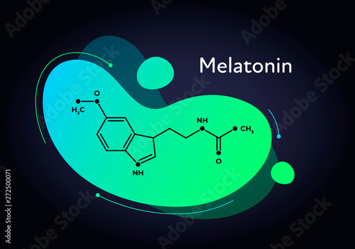 Vector hormones fluid banner template. Melatonin structure in liquid gradient trendy shape. Hormone assosiated with sleep disorder. Scientific modern concept. Design for education, presentation.