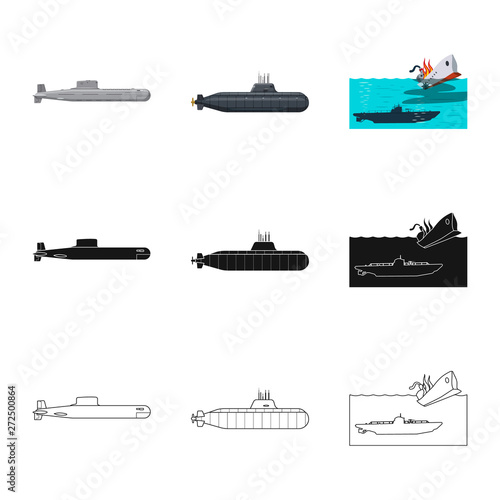 Isolated object of war  and ship symbol. Set of war  and fleet stock symbol for web.