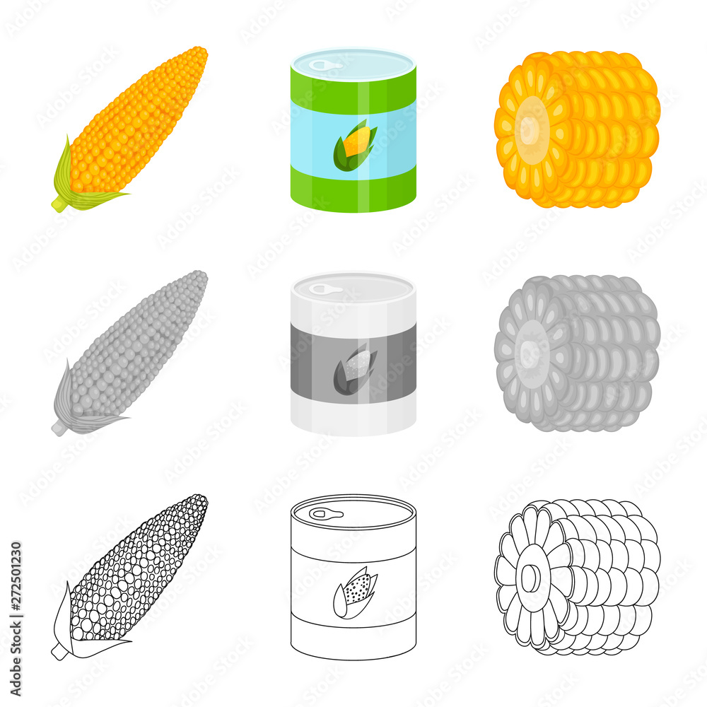 Vector illustration of cornfield and vegetable icon. Set of cornfield and vegetarian vector icon for stock. Vector illustration of cornfield and vegetable icon. Set of cornfield and vegetarian vector icon for stock.