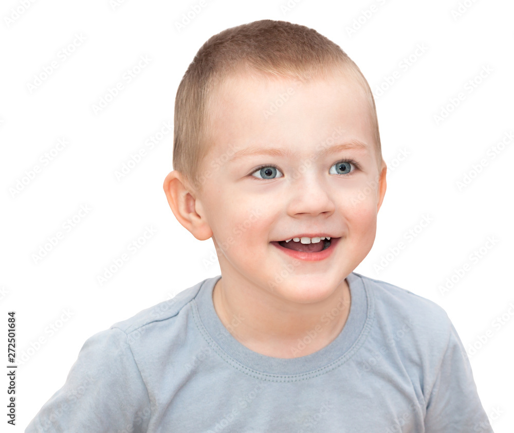 happy little child smiles isolated on a white background happy little child smiles isolated on a white background