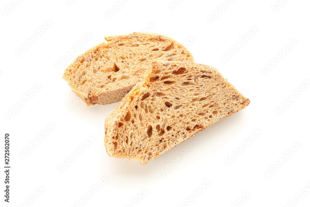 Wheat bread pieces isolated on white background. Bakery products Wheat bread pieces isolated on white background. Bakery products