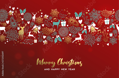 Christmas and New Year gold deer ornament card