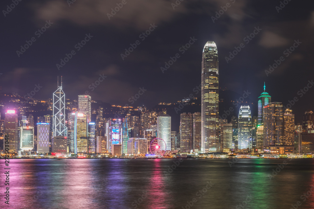Night view of the Victoria Habour in Hong Kong, China