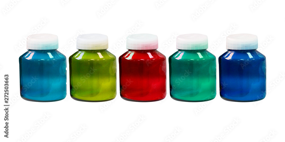 Set of colorful glass jars with plastic lids. isolater on white for your design. Yellow, violet, blue, red, green. Set of colorful glass jars with plastic lids. isolater on white for your design. Yellow, violet, blue, red, green.