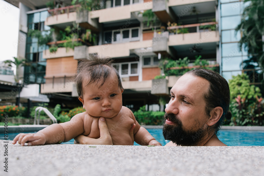 Father and Baby Poolside Father and Baby Poolside