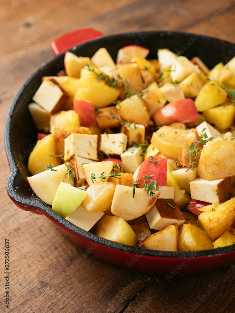 Braised Apples, Turnips and Potatoes with Smokey Tofu Pieces Braised Apples, Turnips and Potatoes with Smokey Tofu Pieces
