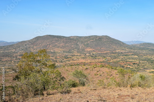 Beautiful mountain ranges in the panoramic arid landscapes of rural Kenya, Kilome Plains in Eastern Kenya