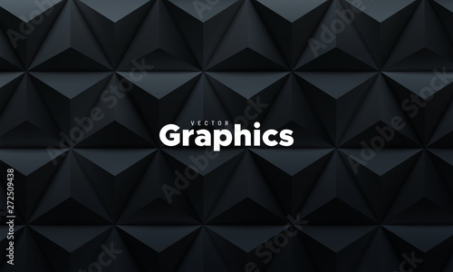 Abstract geometric background. Vector 3d illustration. Triangle or pyramid black shapes. Polygonal tiles backdrop. Minimal cover design. Futuristic element for design