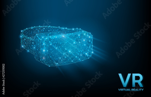 VR glasses, headset, virtual reality helmet silhouette with signals, technology concept, low poly, vector illustration. photo