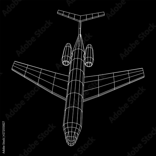 Private Jet Plane Abstract polygonal wireframe business luxury twin engine airplane. Travel aircraft, tourism and vacation concept. Wireframe low poly mesh vector illustration photo