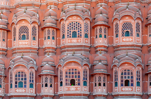 Exterior of Hawa Mahal palace in Jaipur, Rajasthan, India