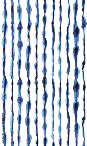 Vertical indigo blue lines. Watercolor abstract seamless pattern