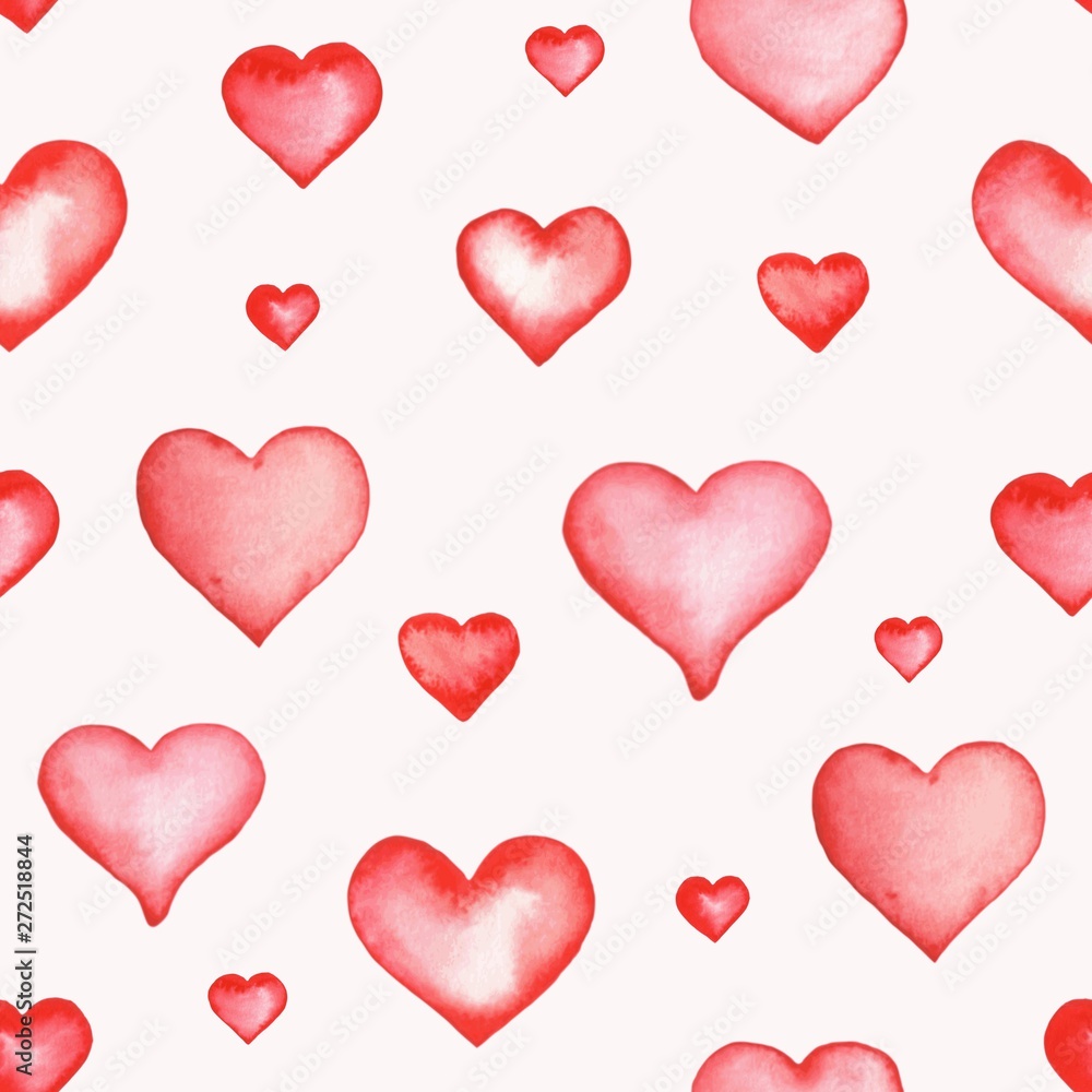 Seamless pattern with vectorized watercolor hearts