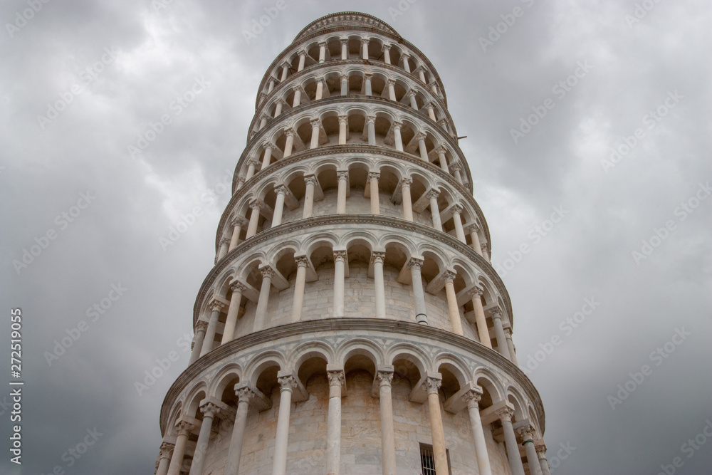 Worm's eye-view of Leaning Tower of Pisa