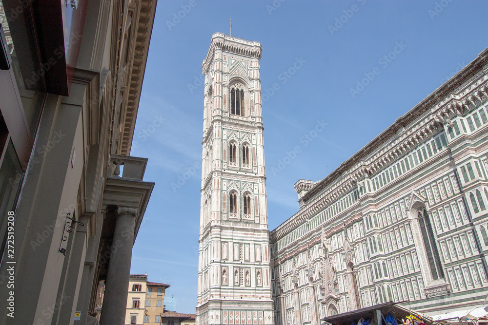 Wide shot of church tower in Florence