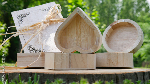  Decorative open wooden boxes - nature in the background