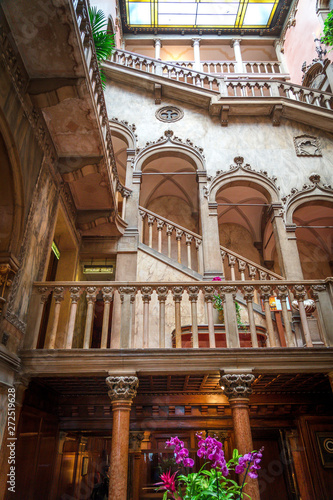 VENICE, ITALY - April 24, 2019 - View of the Hotel Danieli, a landmark Luxury Collection Hotel overlooking the Grand Canal near St Mark Square in Venice, Italy, managed by Marriott. - Immagine