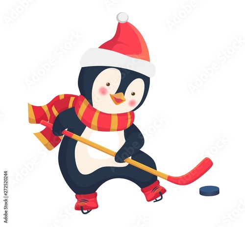 Photography penguin play ice hockey in the winter