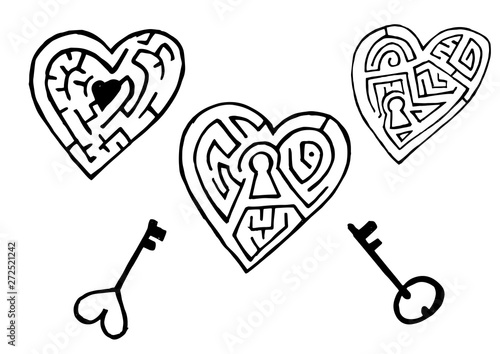 heart symbol maze with key