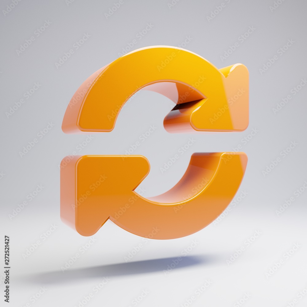 Volumetric glossy hot orange sync icon isolated on white background. Volumetric glossy hot orange sync icon isolated on white background.