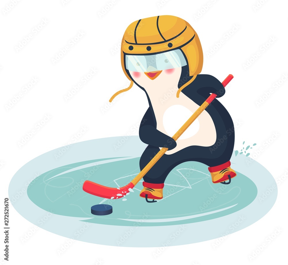 Obraz premium penguin play ice hockey in the winter
