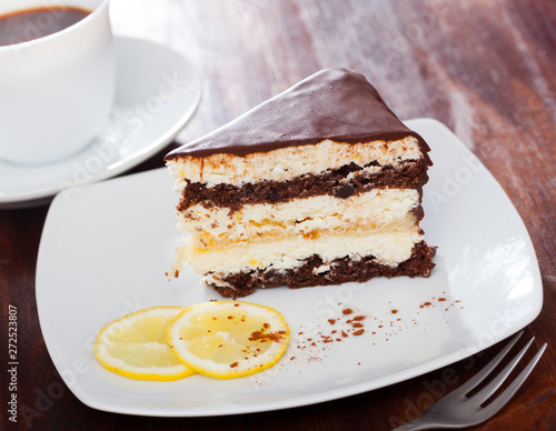 Piece of lemon-chocolate cake