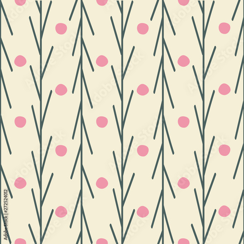 Cute flower rows seamless pattern in pink with a light beige background. Nice backdrop texture for spring and summer prints, textiles, gift wrapping paper, wallpaper and fashion uses. Girly and fun.