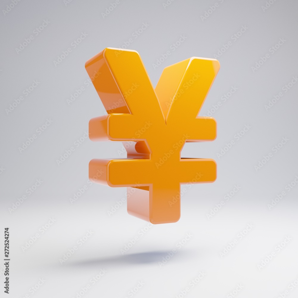 Obraz premium Volumetric glossy hot orange yen icon isolated on white background.
