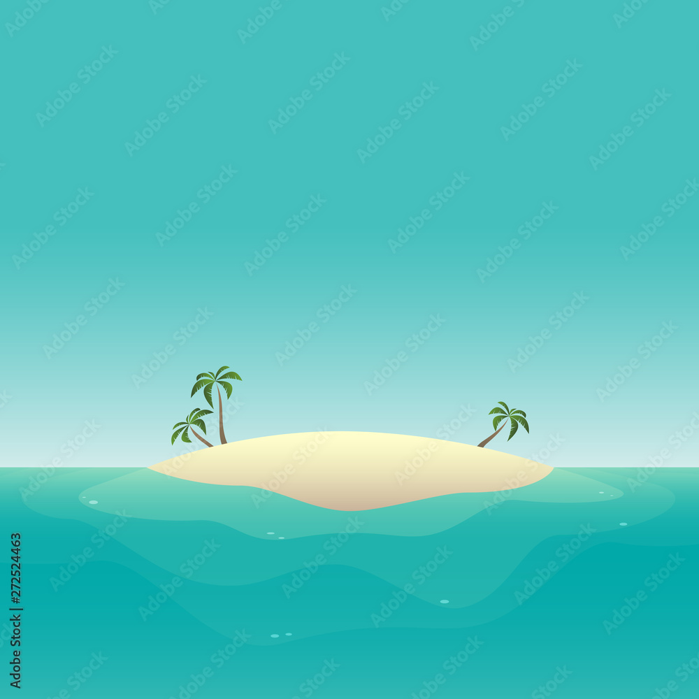 Summer background - sandy island at ocean vector illustration