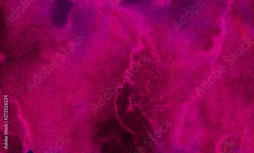 Dark magenta watercolor on black background. Pink paper texture water color painted illustration. Colorful smeared fuchsia neon paper textured aquarelle canvas for creative design