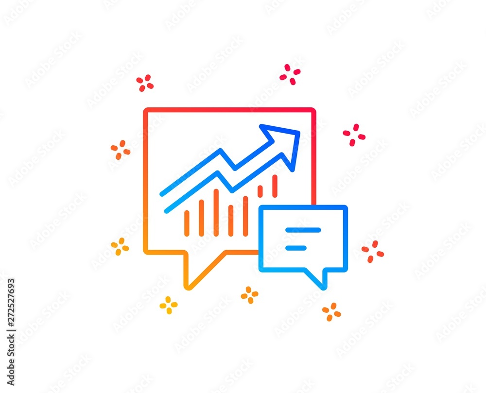 Chart line icon. Report graph or Sales growth sign in speech bubble. Analysis and Statistics data symbol. Gradient design elements. Linear accounting icon. Random shapes. Vector Chart line icon. Report graph or Sales growth sign in speech bubble. Analysis and Statistics data symbol. Gradient design elements. Linear accounting icon. Random shapes. Vector