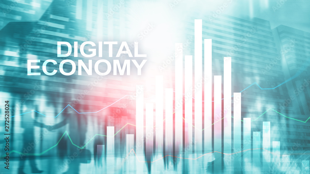 DIgital economy, financial technology concept on blurred background.