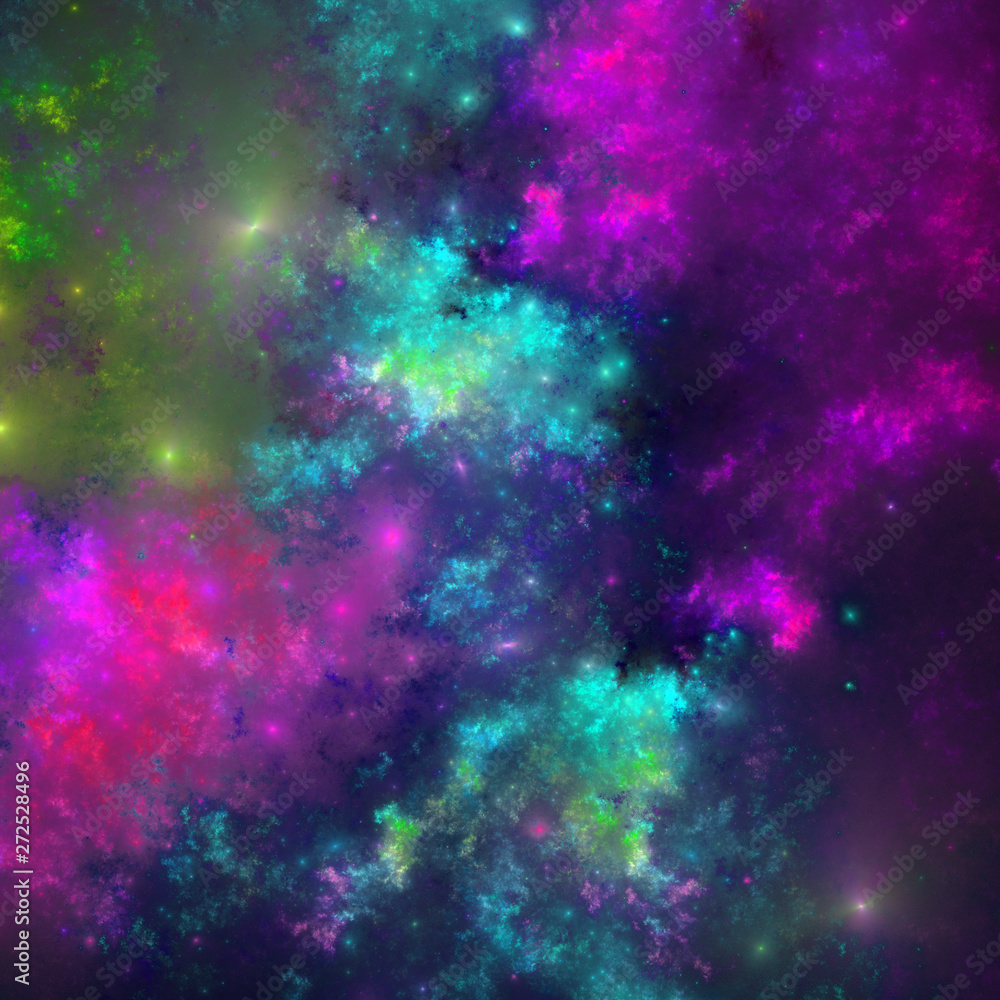 Rainbow abstract fractal nebula, digital artwork for creative graphic design