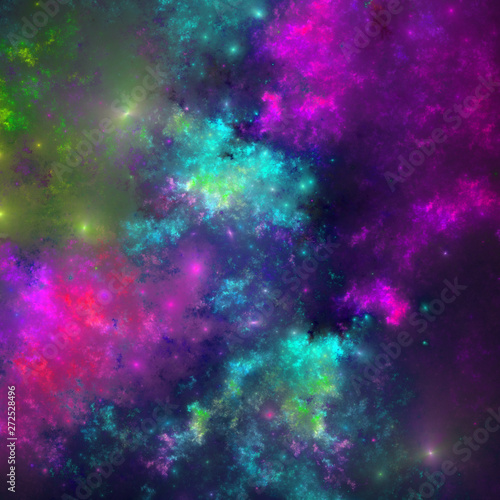 Rainbow abstract fractal nebula, digital artwork for creative graphic design