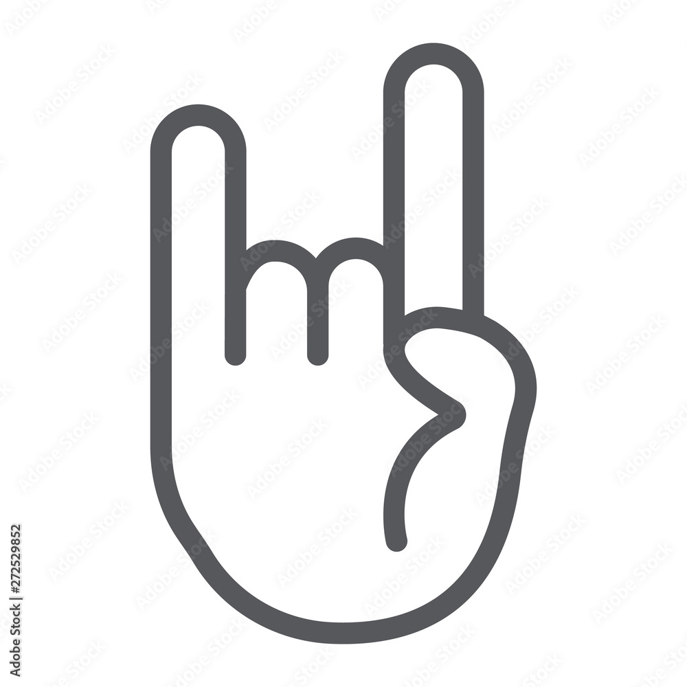 Rock and roll sign line icon, music and hand, heavy metal gesture sign, vector graphics, a linear pattern on a white background. Rock and roll sign line icon, music and hand, heavy metal gesture sign, vector graphics, a linear pattern on a white background.