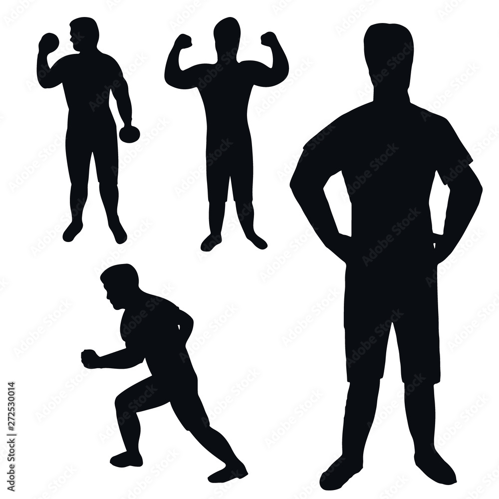 Fitness and Sport man silhouettes isolated on white background.