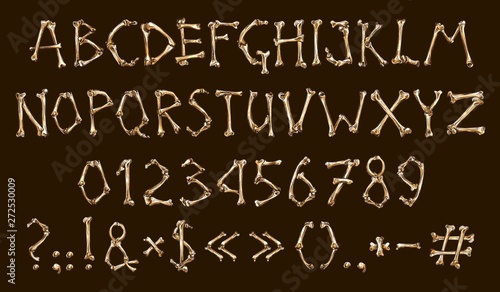 Alphabet and numbers of bones, Dia de los muertos