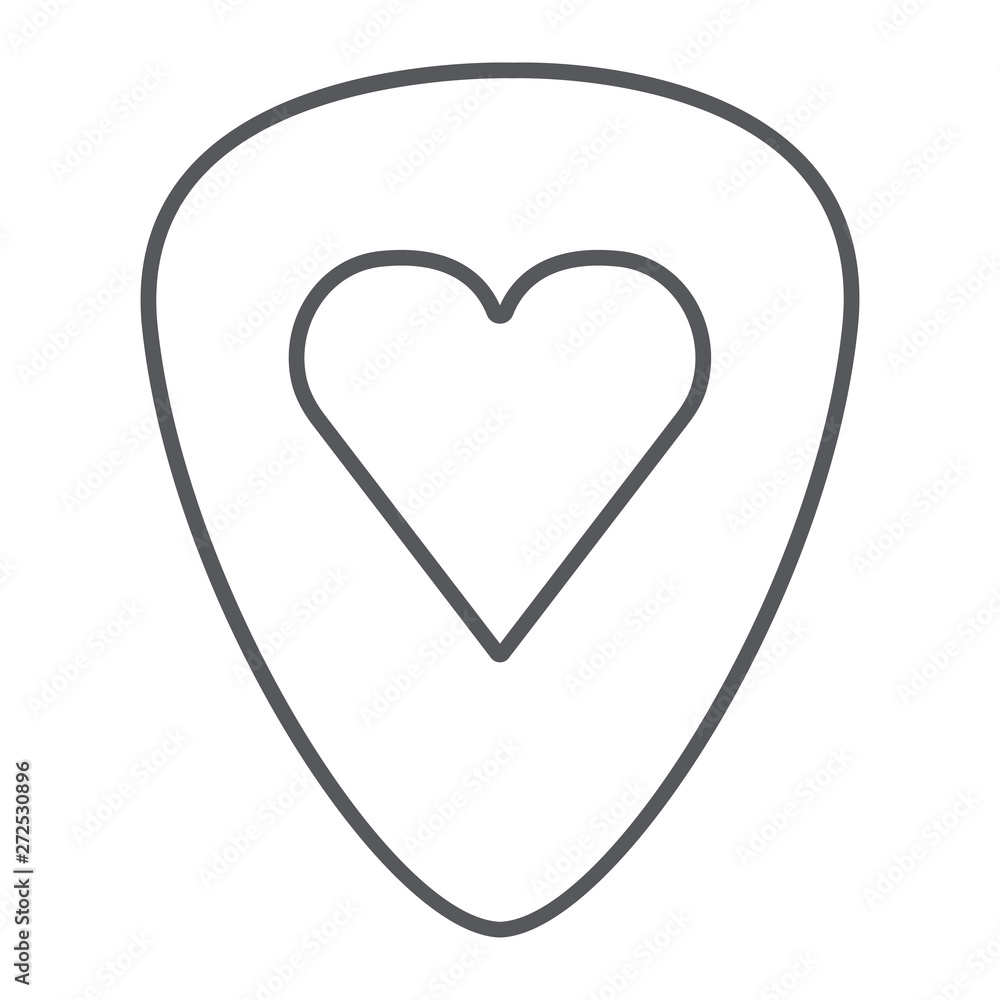 Guitar mediator thin line icon, music and equipment, guitar pick sign, vector graphics, a linear pattern on a white background.