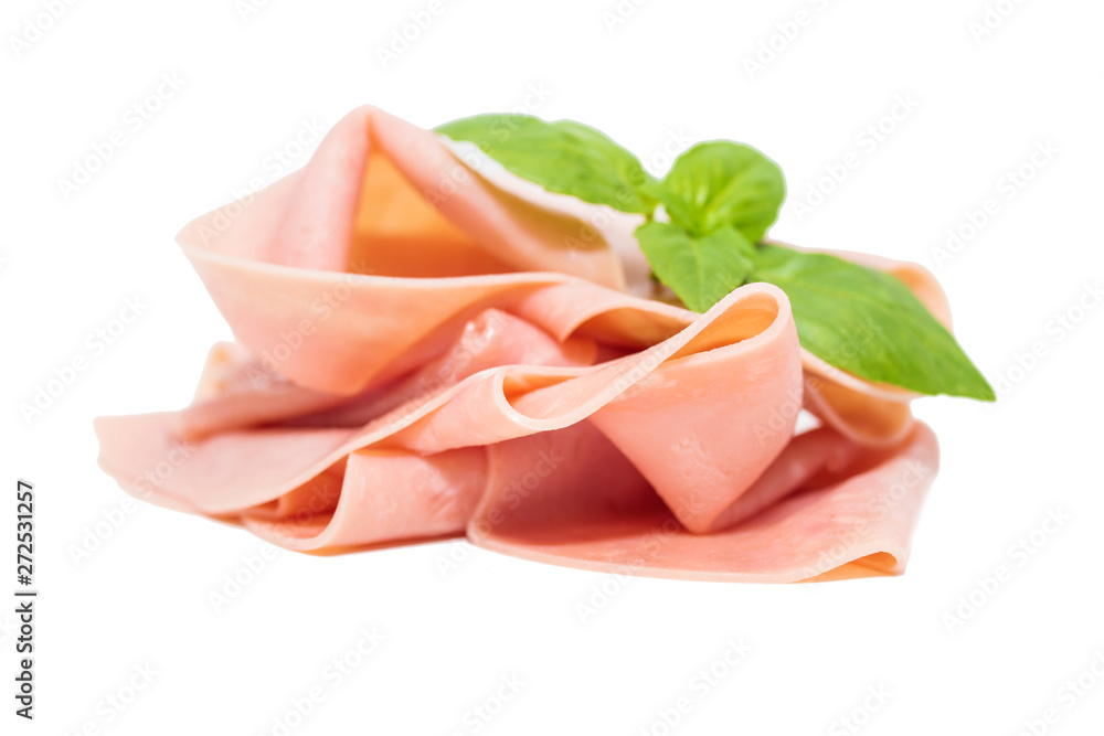 slices of cooked ham or isolated sausage