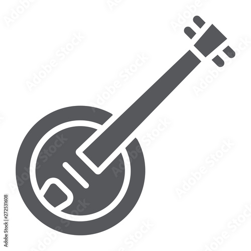 Banjo glyph icon, music and string, folk musical instrument sign, vector graphics, a solid pattern on a white background.