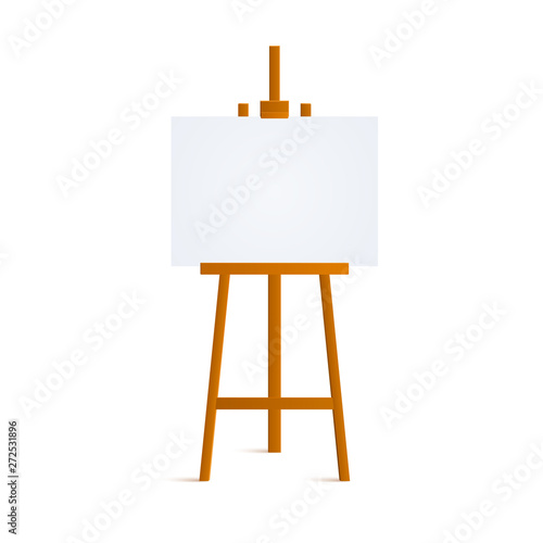 Wooden easel for painting Isolated on white background. Blank art board and wooden easel. Vector illustration