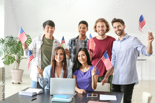 Group of students with USA ...