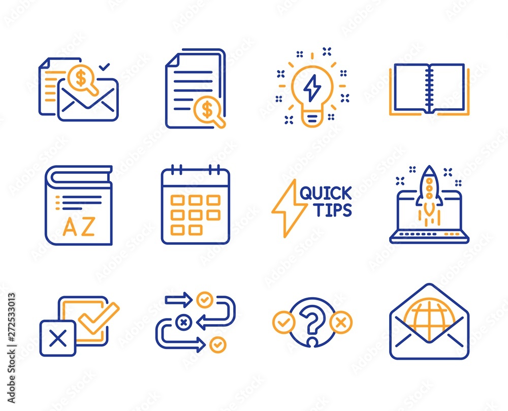 Accounting report, Book and Inspiration icons simple set. Survey ...