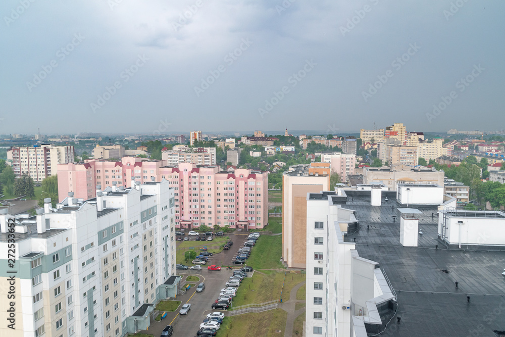 Panoramic view of Grodno city in Belarus during cloudy day.
