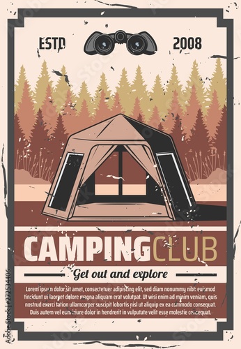 Hiking club, forest camping travel adventure